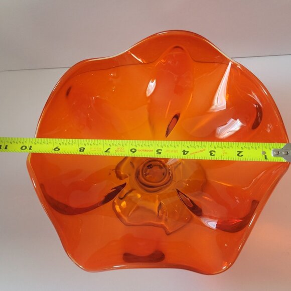 Vintage Mid-Century Viking Glass Modern Orange Art Glass Pedestal Bowl With Wavy - Picture 6 of 7